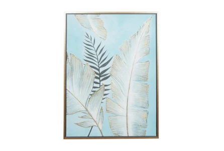 30X40 Blue Tropical Leaf With Gold Frame - Main