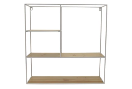 24X24 White Metal + Wood 3 Tier Wall Display Shelf - Main