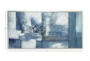 55X28 Abstract Shades Of Blue + Gray With Silver Frame - Detail