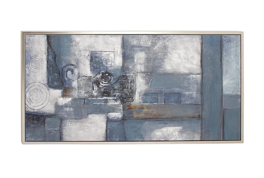 55X28 Abstract Shades Of Blue + Gray With Silver Frame