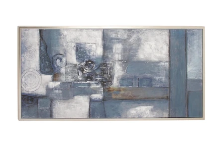 55X28 Abstract Shades Of Blue + Gray With Silver Frame - Main