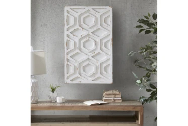 32X20 White Distressed Hexigons Wooden Dimensional Wall Decor Panel