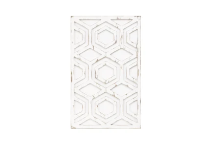 32X20 White Distressed Hexigons Wooden Dimensional Wall Decor Panel - Main