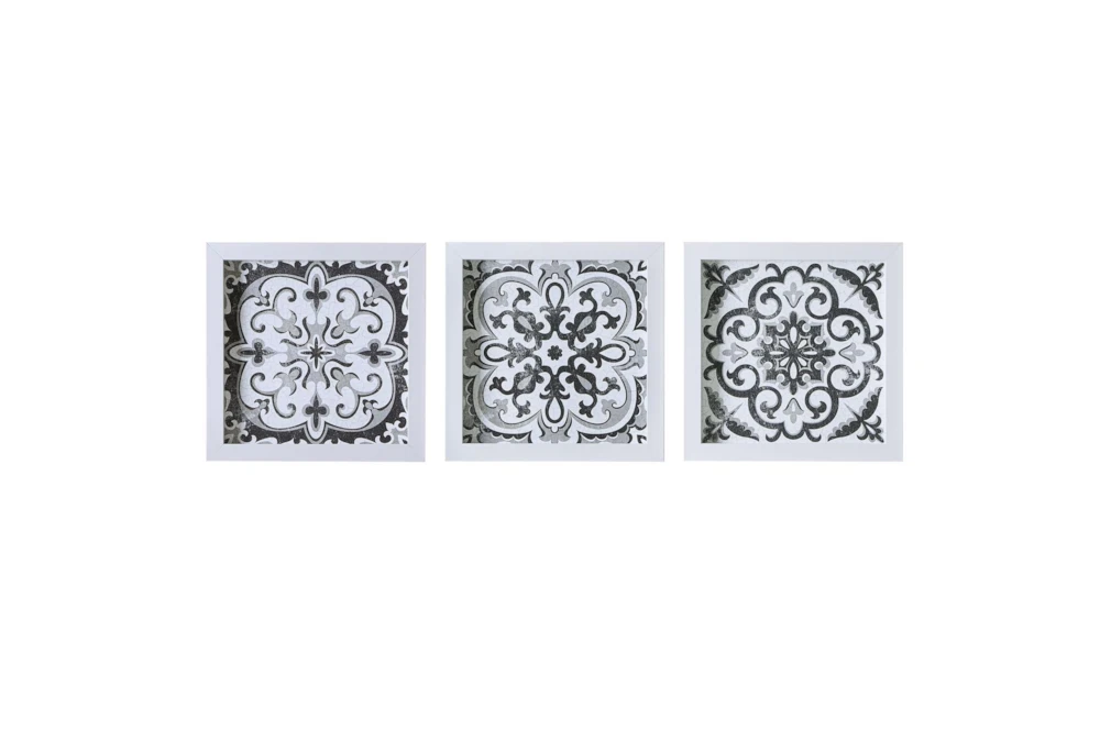 14X14 Black/White Distressed Tile Pattern Set Of 3