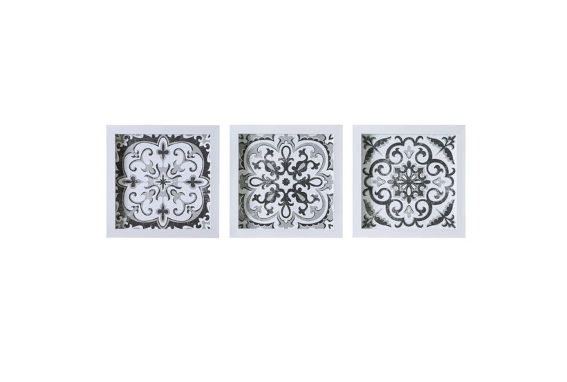 14X14 Black/White Distressed Tile Pattern Set Of 3 - 360