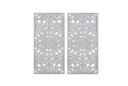 16X32 White Distressed Wood Botanical Carved Dimensional Wall Panel Set Of 2 - Main