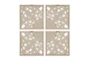 15X15 Natural + White Two-Tone Wood Medallion Carved Wall Decor Panels Set Of 4 - Back