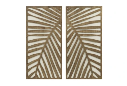 16X32 Dark Brown Birch Wood Palms Carved Wall Decor Panels Set Of 2 - Main
