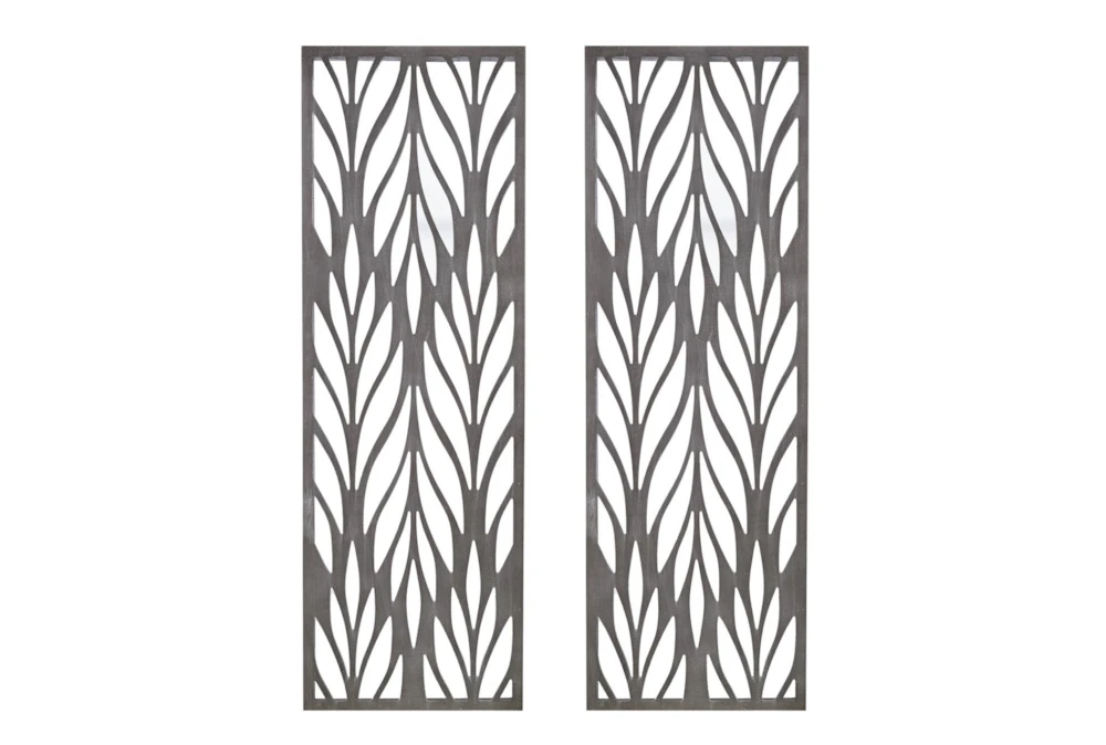12X36 Reclaimed Grey Wood Geo Leaf Carved Wall Decor Panels Set Of 2