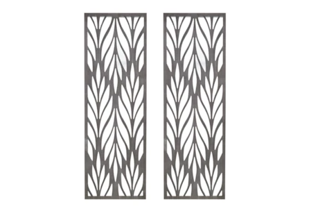 12X36 Reclaimed Grey Wood Geo Leaf Carved Wall Decor Panels Set Of 2 - Main