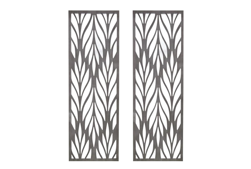 12X36 Reclaimed Grey Wood Geo Leaf Carved Wall Decor Panels Set Of 2 - 360