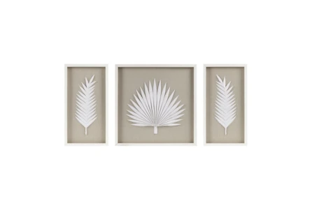 25X14 White Sabal Palm Rice Paper Shadow Box Set Of 3 - Main
