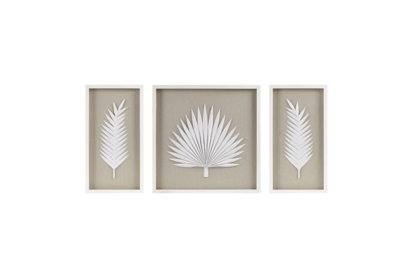 25X14 White Sabal Palm Rice Paper Shadow Box Set Of 3 - 360