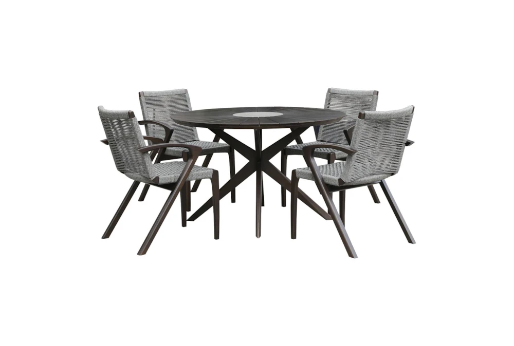 Apola Dark Brown 48" Outdoor Round Dining Set For 4 With Arm Chairs