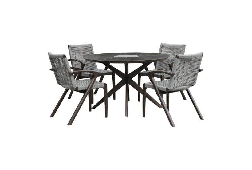 Apola Dark Brown 48" Outdoor Round Dining Set For 4 With Arm Chairs - 360