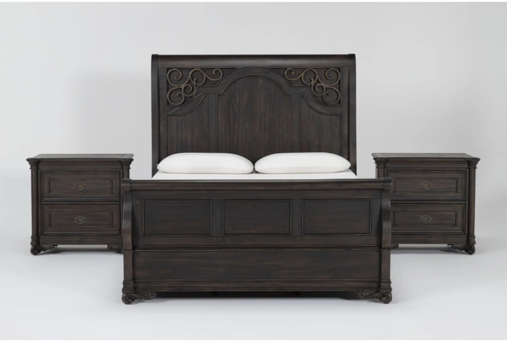 Remi Cal King Sleigh 3 Piece Bedroom Set With 2 Nightstands