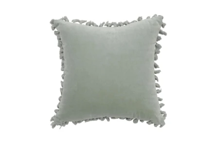 Accent Pillow-Cotton Velvet Pom Poms Green 20X20