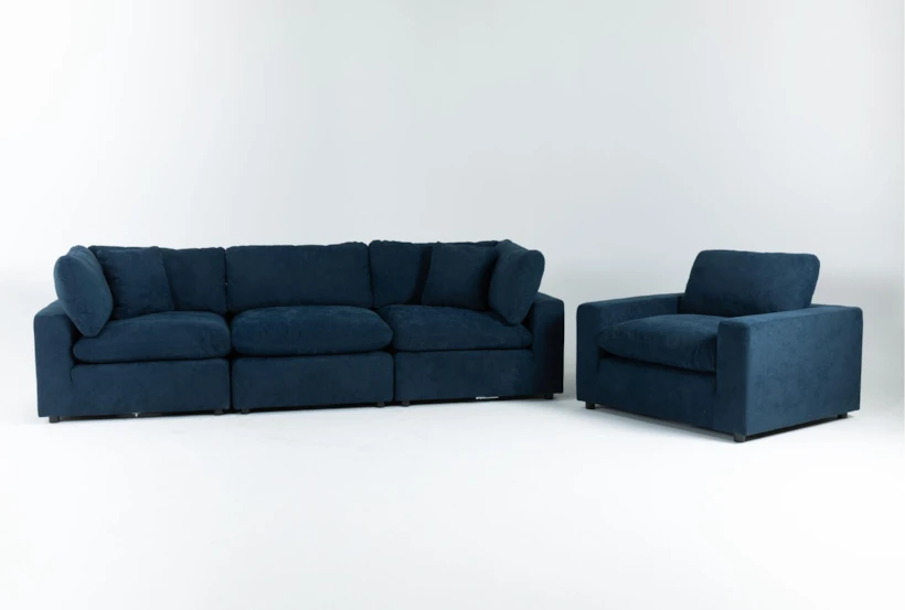 Zone Blue 3 Piece Modular Sofa with Chair - 360