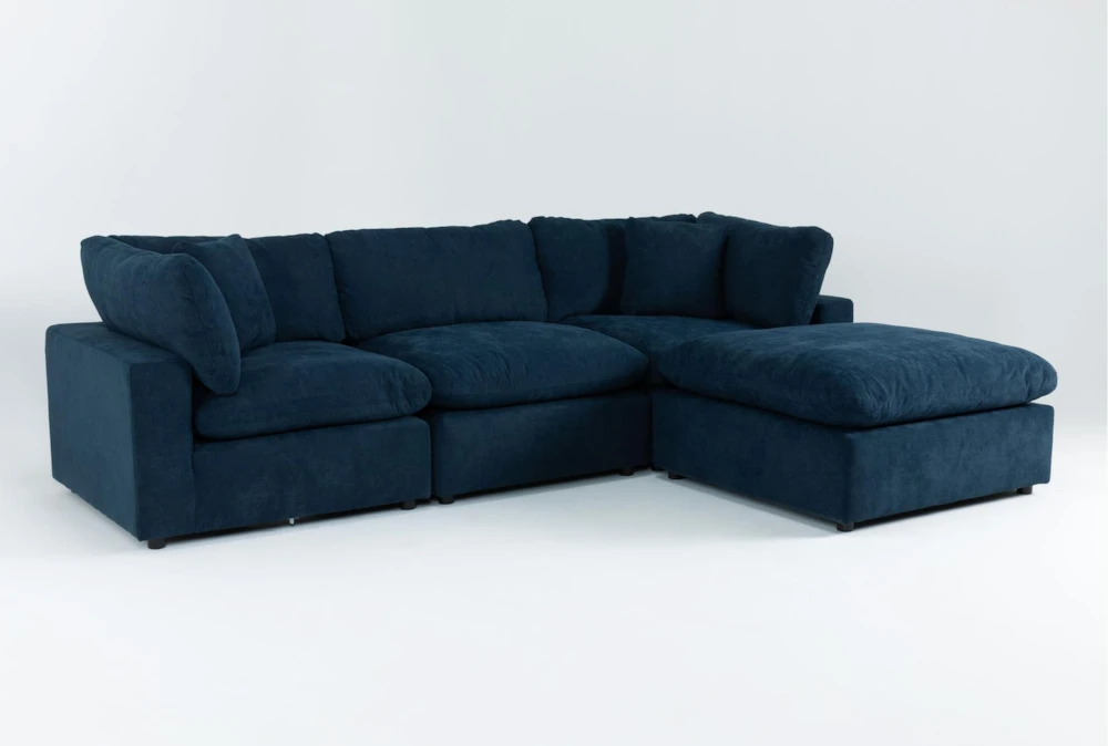 Zone Blue 4 Piece Modular Sectional with 2 Corners, 1 Armless Chair & Ottoman
