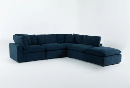 Zone Blue 5 Piece Modular Sectional with 2 Corners, 2 Armless Chairs & Ottoman - Main