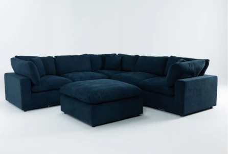 Zone Blue 6 Piece Modular Sectional with 3 Corners, 2 Armless Chairs & Ottoman - Main