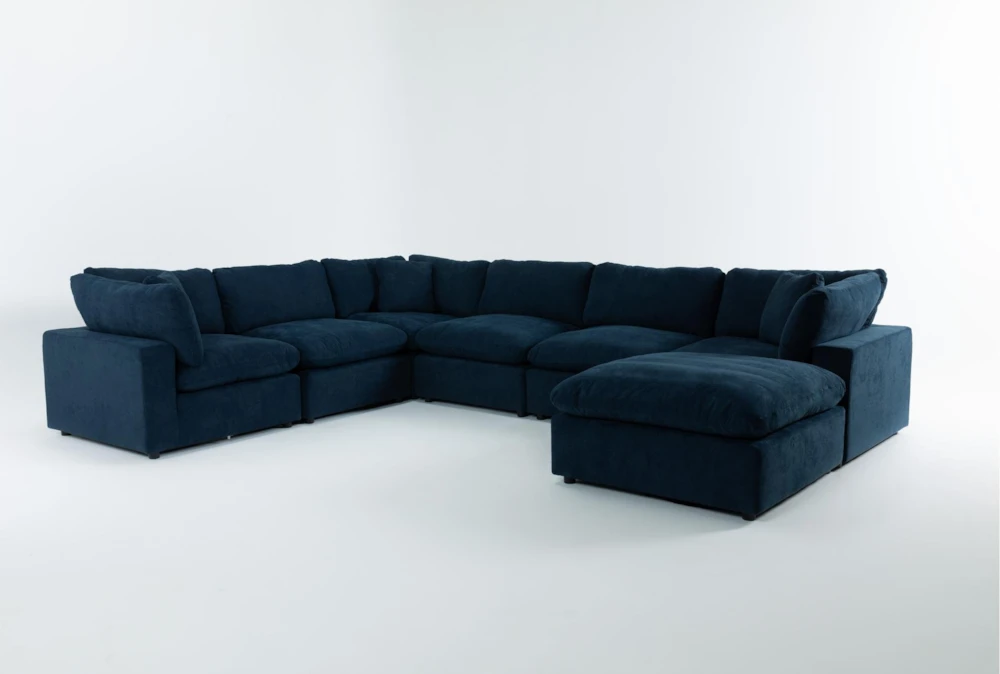 Zone Blue 7 Piece Modular Sectional with 3 Corners, 3 Armless Chairs & Ottoman