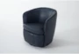 Santiago Navy Leather Swivel Club Chair - Side
