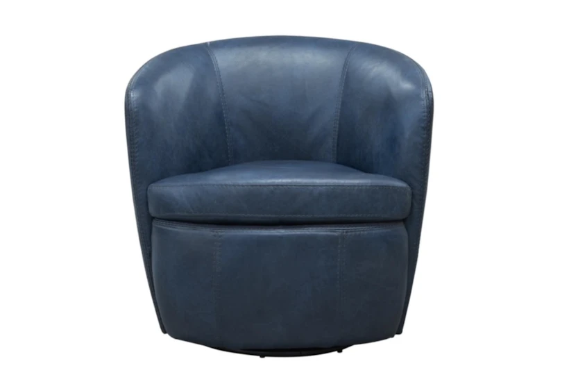 Santiago Navy Leather Swivel Club Chair - 360