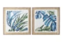 29X29 Blue Dried Plant Leaves With Brown Frame Set Of 2 - Signature