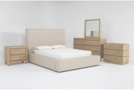 Porto Queen Upholstered Storage 5 Piece Bedroom Set With Dresser, Mirror, Bachelors Chest + 2-Drawer Nightstand By Nate Berkus + Jeremiah Brent