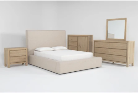 Porto Queen Upholstered Storage 5 Piece Bedroom Set With Dresser, Mirror, Door Chest + 2-Drawer Nightstand By Nate Berkus + Jeremiah Brent