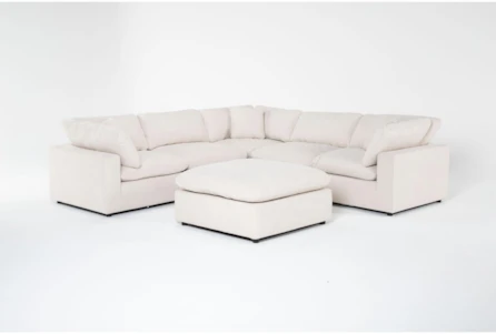 Zone Cream 6 Piece Modular Sectional with 3 Corners, 2 Armless Chairs & Ottoman - Main