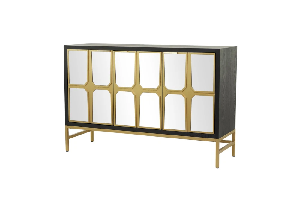 Ronda Vista 48" Glam Black + Gold Wood Cabinet With Glass Doors