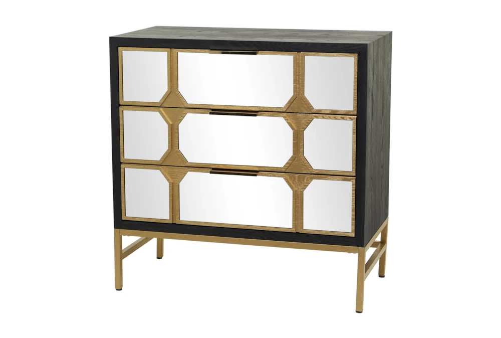 Ronda Vista 30" Glam Black + Gold 3 Drawer Wood Cabinet