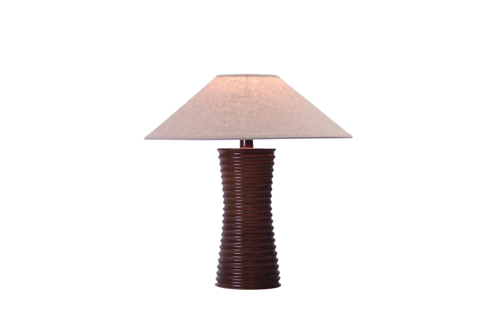 23" H Brown Ribbed Hourglass Style Table Lamp