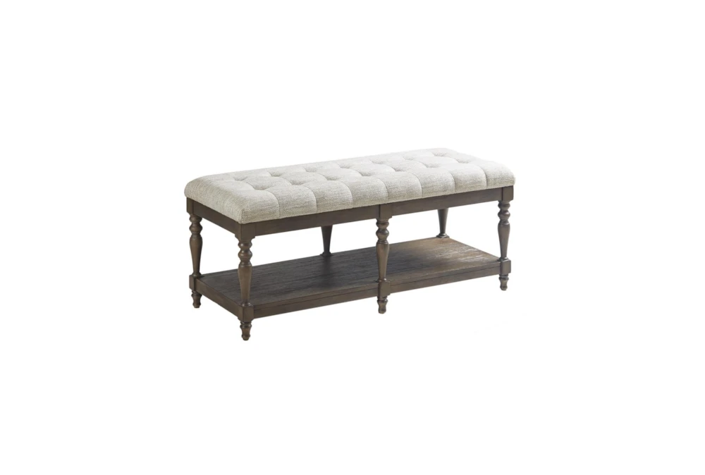 44" Ivory Tufted Accent Bench With Shelf