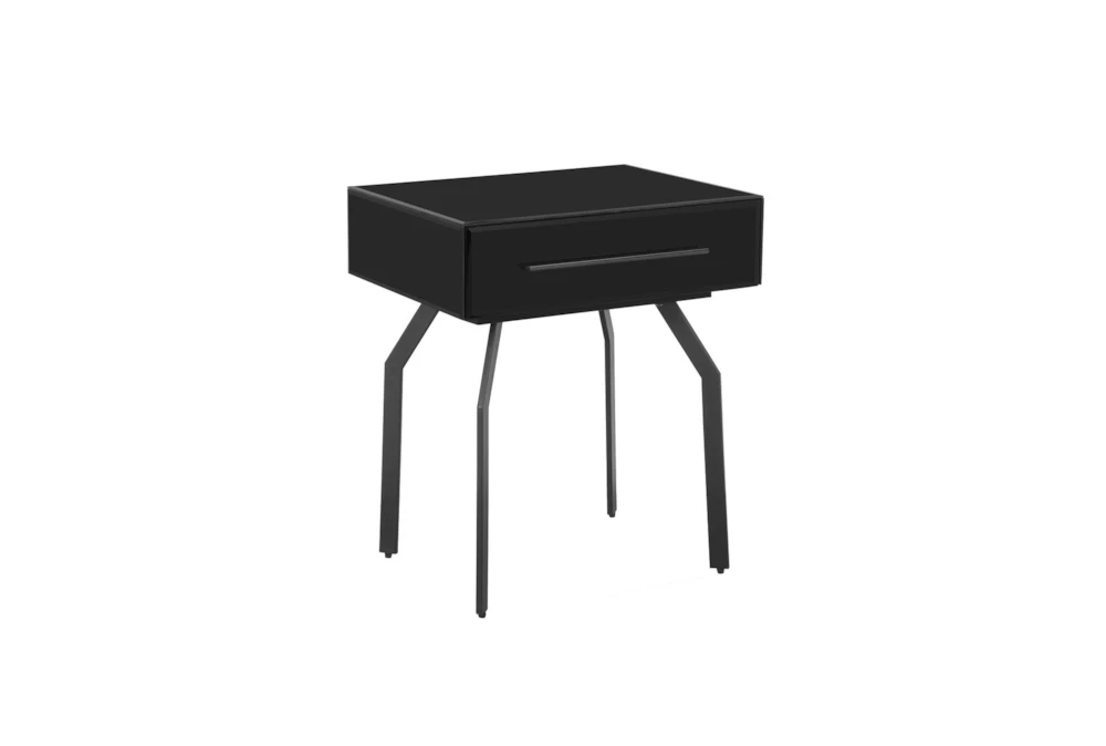 31" Sasha Black Glass Accent Table With 1 Drawer