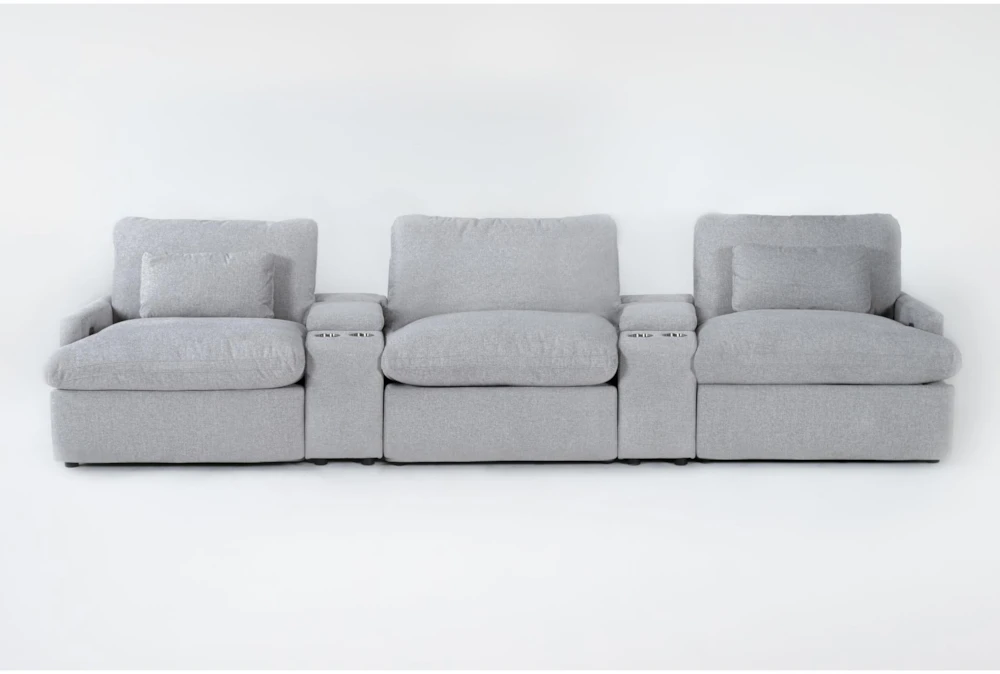 Jolene Silver Grey 150" 5 Piece Power Reclining Modular Theater Sectional with 3 Power Recliner & 2 Console