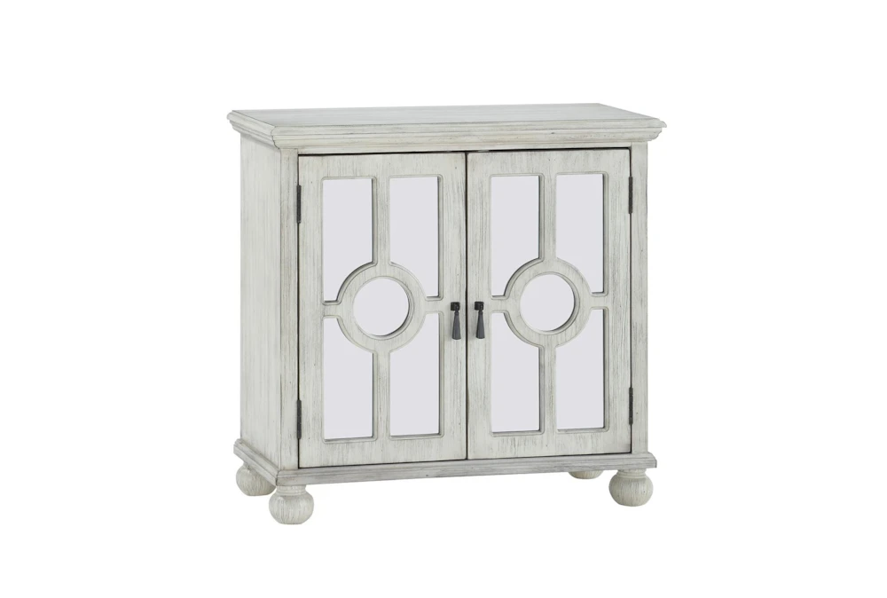 28" Antique White Wood Accent Chest With Glass + Wood Doors