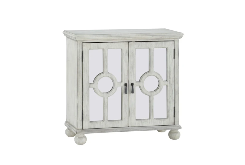 28" Antique White Wood Accent Chest With Glass + Wood Doors - 360