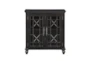 34" Antique Black Wood Accent Cabinet With Glass + Wood Doors - Front