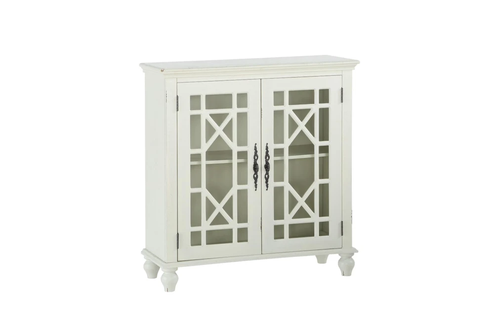 34" Antique White Wood Accent Cabinet With Glass + Wood Doors