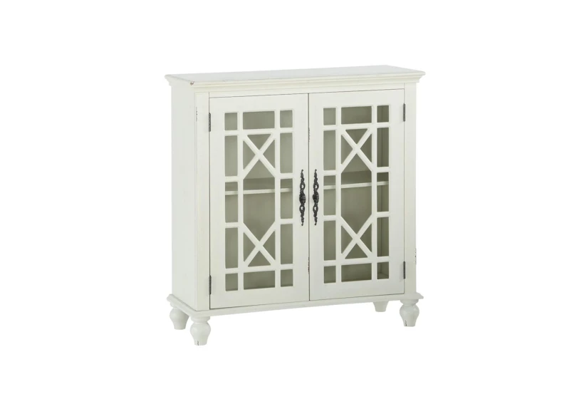 34" Antique White Wood Accent Cabinet With Glass + Wood Doors - 360