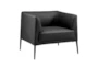 Mani Black Leather Lounge Arm Chair with Matte Black Legs - Detail