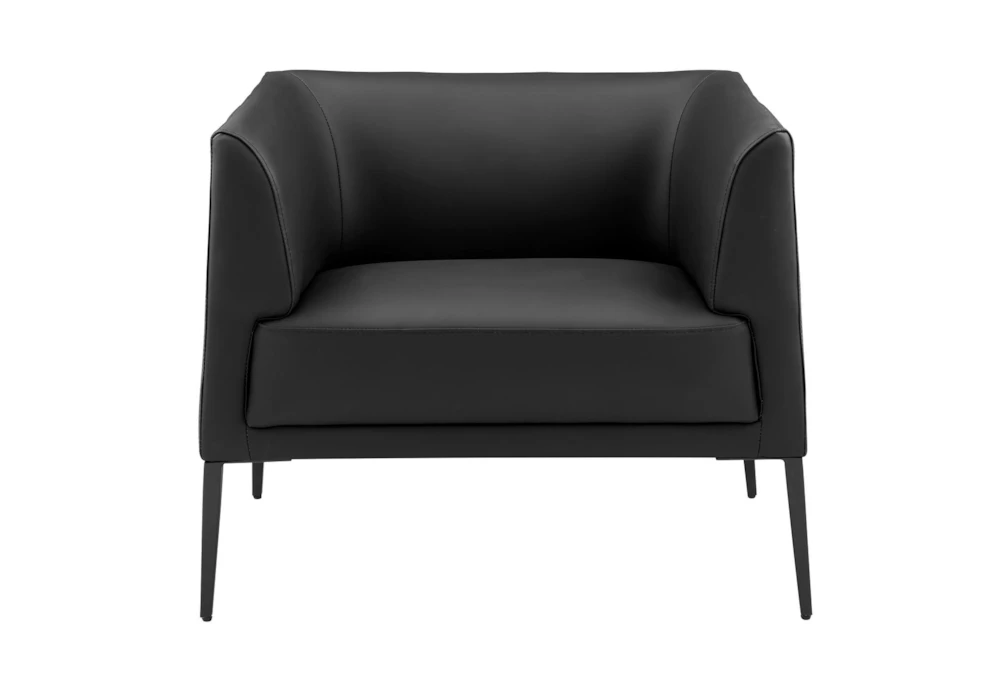 Mani Black Leather Lounge Arm Chair with Matte Black Legs