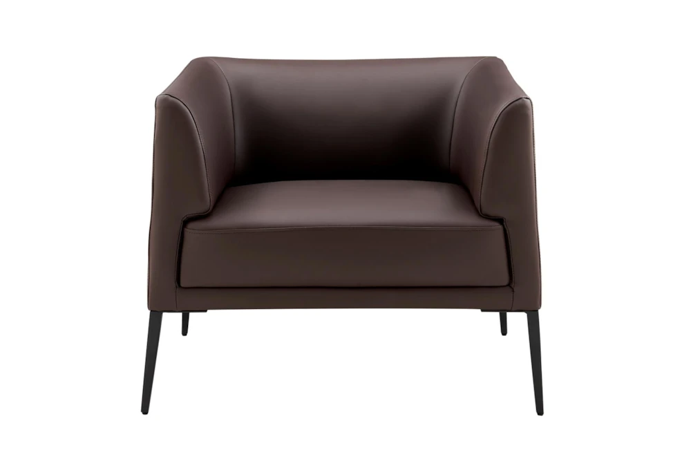 Mani Brown Leather Lounge Arm Chair with Matte Black Legs