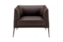 Mani Brown Leather Lounge Arm Chair with Matte Black Legs - Signature