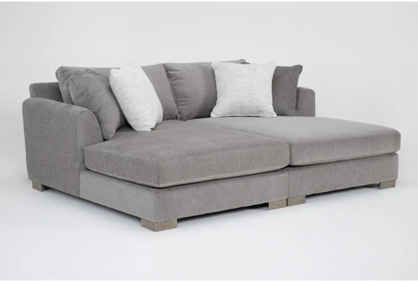 Pierson Oversized Grey Chenille 88" Double Chaise Lounge - 360