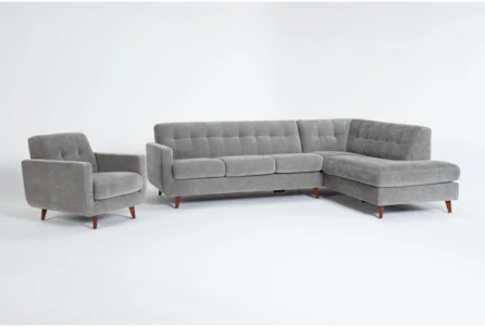 Allie Grey 111" 2 Piece Queen Sleeper Sectional with Right Arm Facing Corner Chaise & Chair