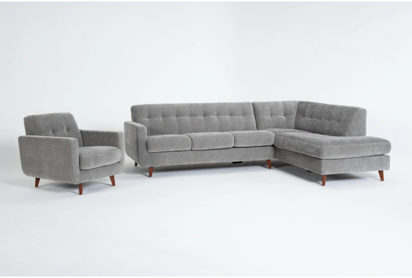 Allie Grey 111" 2 Piece Queen Sleeper Sectional with Right Arm Facing Corner Chaise & Chair - 360